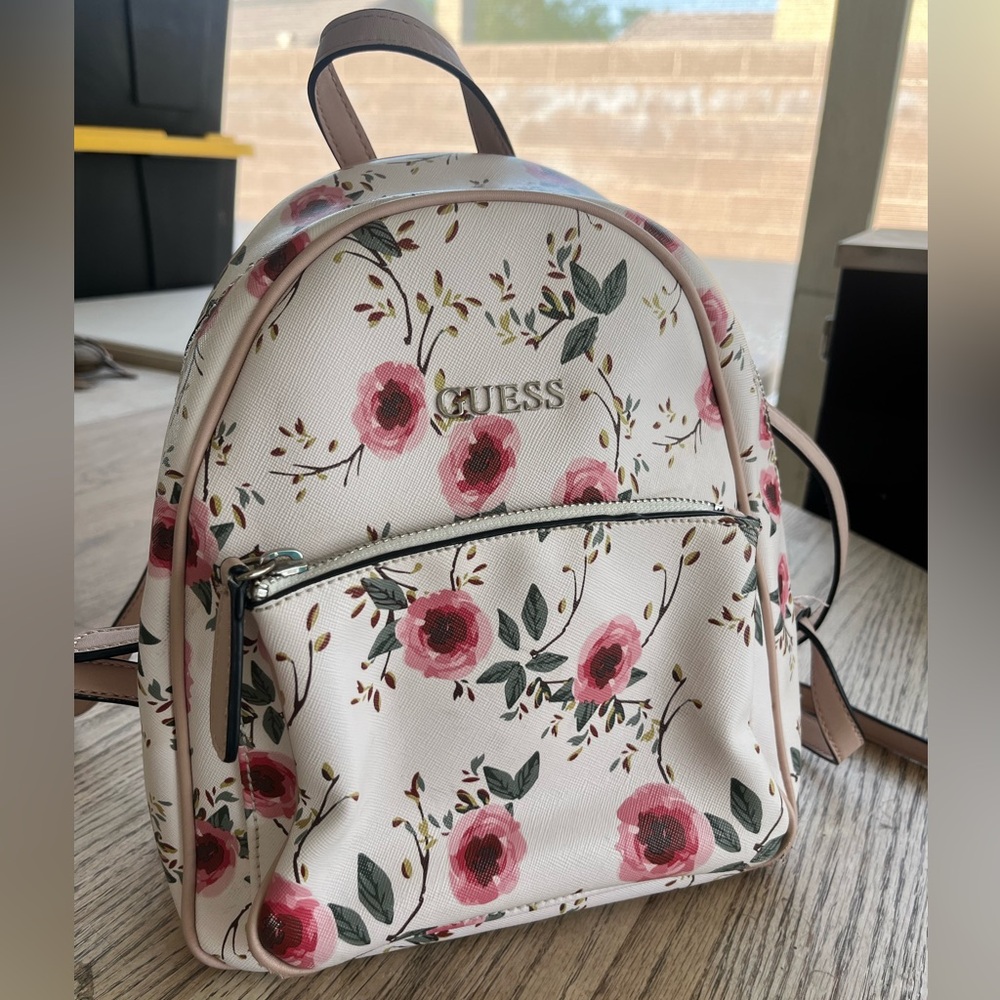 Guess Cream and Pink Floral Backpack